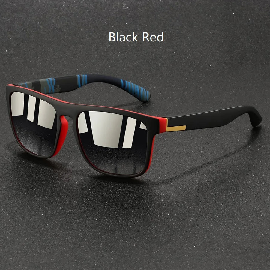 Fashion Vintage Square Sunglasses Men Women Fishing Driving Man Designer Sun Glasses Anti-Glare Retro Eyewear - Black Red
