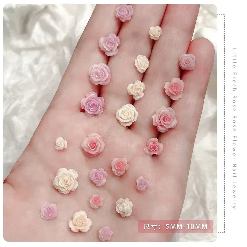 50Pcs Vintage 3D Rose Flowers Nail Art Jewelry Decoration Colorful Halo Dyeing Camellia DIY Fashion Manicure Accessory