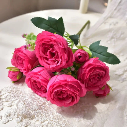 30cm Rose Pink Silk Bouquet Peony Artificial Flower 5 Big Head 4 Small Bud Bride Wedding Home Decoration Artificial Flower - 