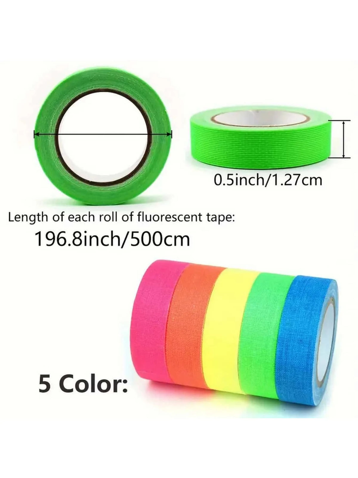 5/10pcs Fluorescent Neon Adhesive Tapes - 5 Colors - UV Black Light - Party Decoration, Halloween, Crafts - 5m X 12.7mm