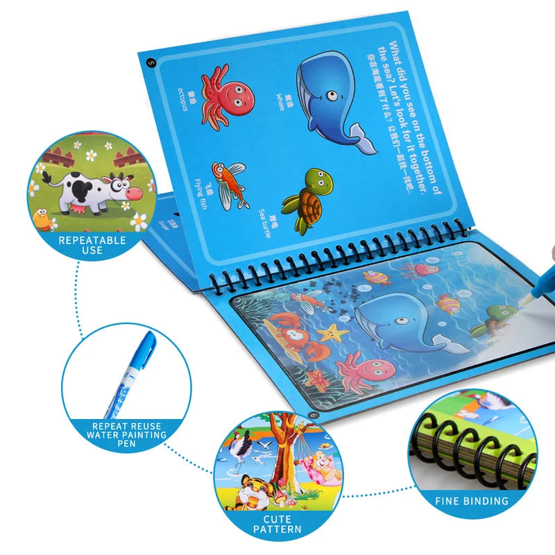 Magical Book Water Drawing Montessori Toys Reusable Coloring Book Magic Water Drawing Book Sensory Early Education for Childr