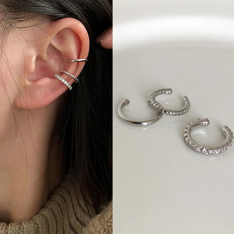Silver Color Leaves Clip Earrings for Women Men Creative Simple C Ear Cuff Non-Piercing Ear Ear Clip Set Trend Jewelry Gift -