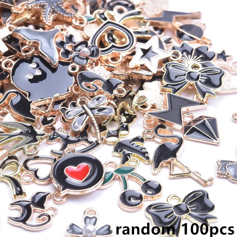 30/60/100pcs Random Mix Enamel/Drip Oil Charms For Jewelry Making Bulk Trinkets Charm Flower Heart Animal Bag Charm DIY Penda