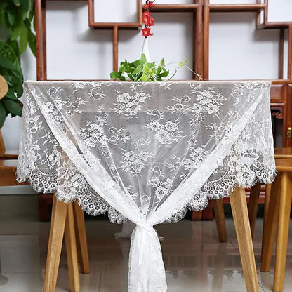 Rustic Wedding White Lace Tablecloth Vintage Embroidered Reception Table Cloth Decor Boho Party Valentine's Day Tablecloth