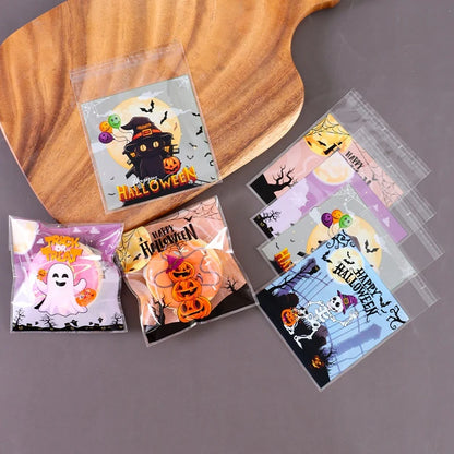 50/100Pcs Spooky Halloween Candy Bags Pumpkin Ghost Gift Cookie Self-Sealing Bags Halloween Party Decor Trick or Treat