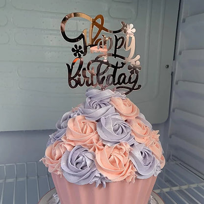 Restards Rose Gold Happy Birthday Cake Topper Heart Pink Pearls Cupcake Toppers for Girls Princess Party Decorations Supplies