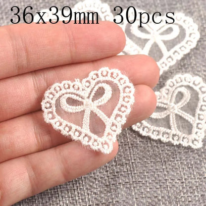 Flower White Lace Applique Mesh Trim For Sew On Guipure Fabric Wedding Supplies Home Decoration - 36x39mm 30pcs