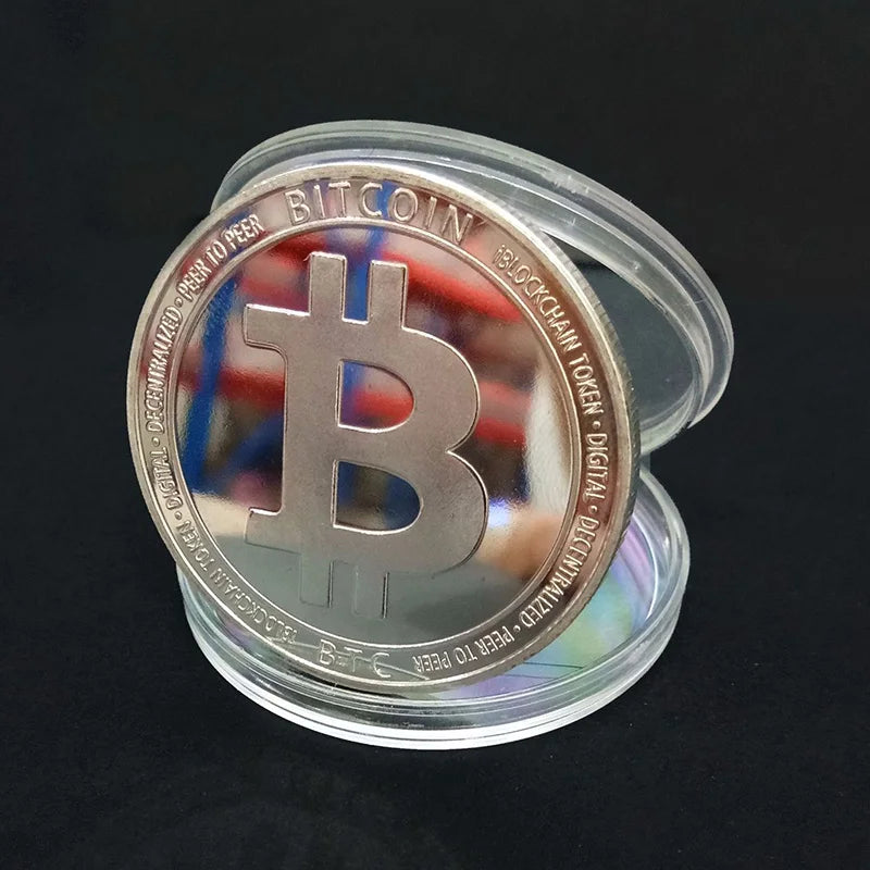 BITCoin Art Collection Gold Plated Physical Bitcoins Bitcoin BTC with Case Gift Physical Metal Antique Imitation Silver Coins