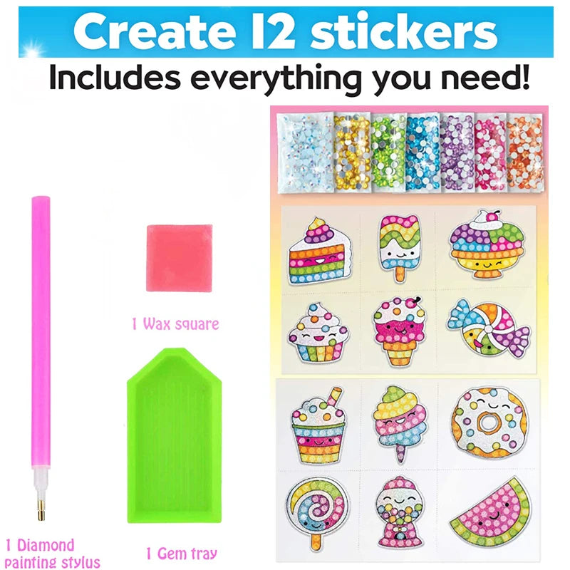 12 Create Big Gem Diamond Painting Sticker Kit Art Craft Girls Boys Unicorn Animal Sealife Magical Mosaic Dot Sticky Toys Gif