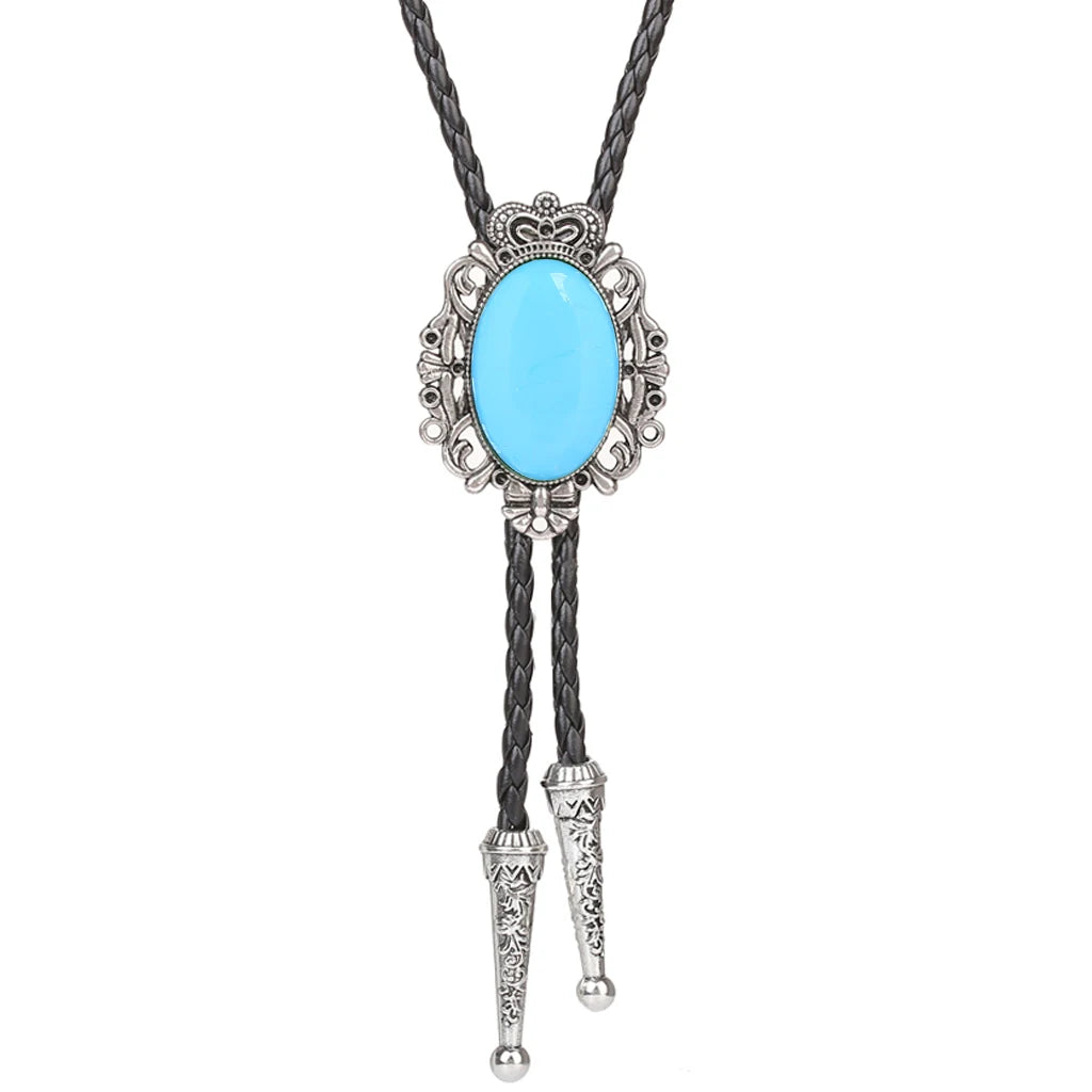 Bolo Tie Western Cowboy Opal Rodeo Leather Necktie