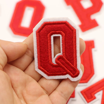 Red A-Z 0-9 English Number Letters Alphabet Towel Embroidered Patches For Clothing Bags Jacket Iron On Accessories DIY Logo N