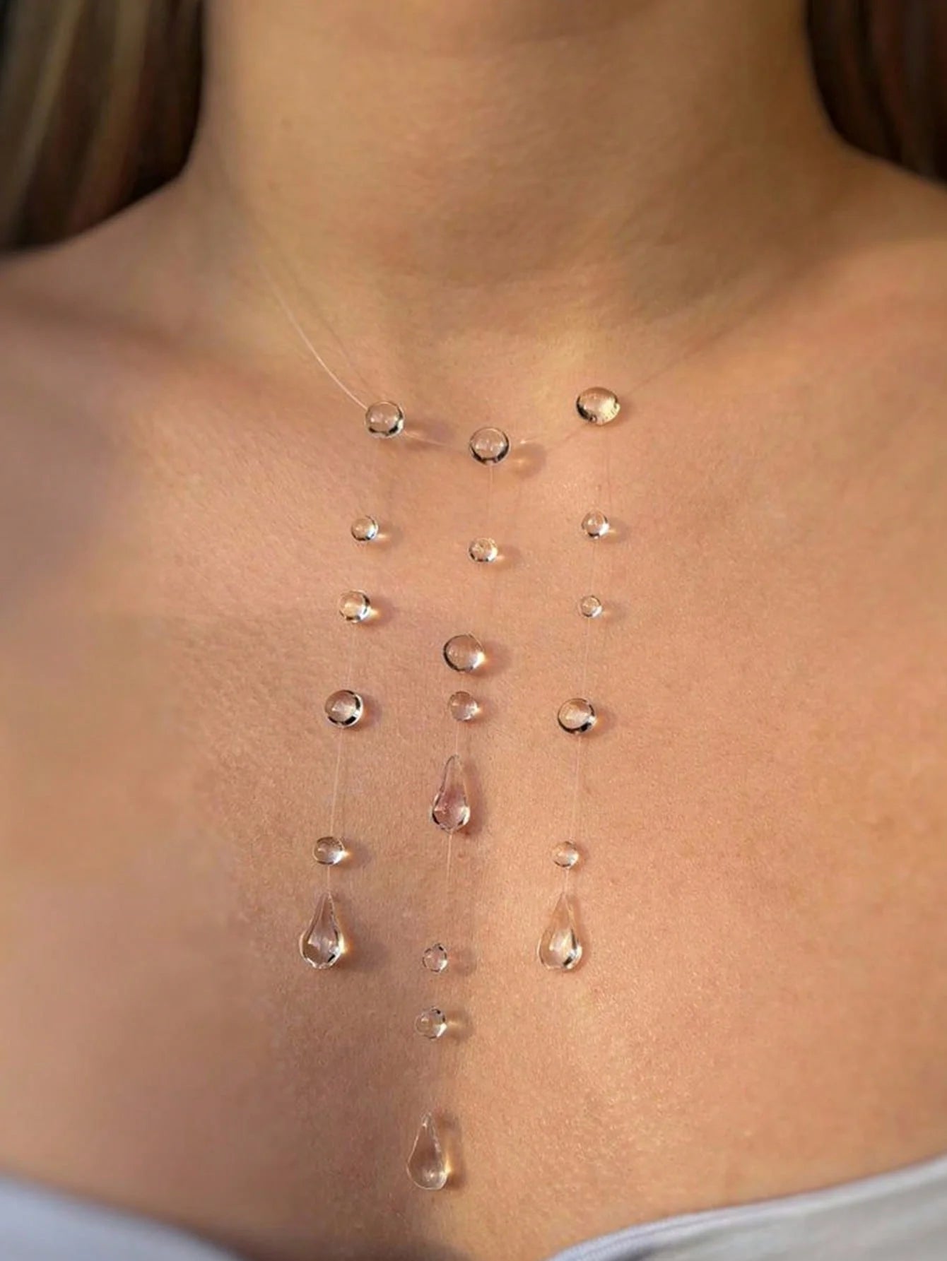 Clear Dewdrop Tassel Series Necklace Minimalist Drip Glue Beads Clavicle Chain Women Holiday Niche Trendy Jewelry - style 6
