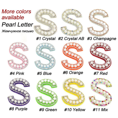 26 English Letters Pearl Rhinestone Patches For Clothes A-Z Alphabet Pearl Rhinestones Applique Sew On/Glue On Patches DIY Na