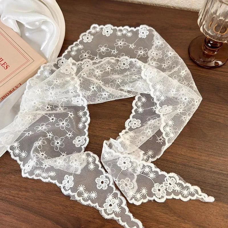 Multi Functional Triangle Scarf Cream Color Lace Waist Tie Belt Headband Bohemian Style Women Accessories - Flower lace
