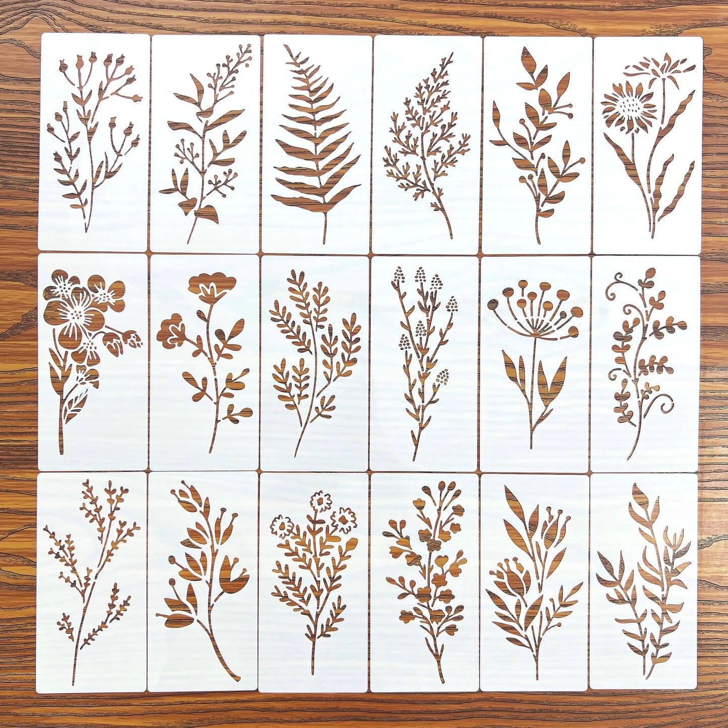 18 Pcs DIY Flower Painting Stencils, Reusable Plastic Templates for Wood, Fabric, Paper - Spray Paint & Graffiti Craft Suppli