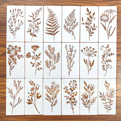 18 Pcs DIY Flower Painting Stencils, Reusable Plastic Templates for Wood, Fabric, Paper - Spray Paint & Graffiti Craft Suppli