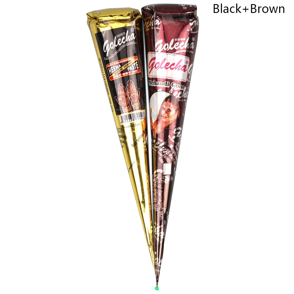 GOLECHA Black Brown Red White Henna Cones Indian Henna Tattoo Paste For Temporary Tattoo Body Art Sticker Mehndi Body Paint -