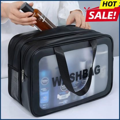 Dry-wet separation double transparent PU makeup bag portable washing bag cosmetic storage bag travel fitness swimming essenti