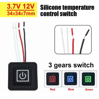 3.7V~ 12V Universal Button Switch 3 speed Button Switch Heated Vest Pants Electirc Heating Waistband DIY Temperature Controll