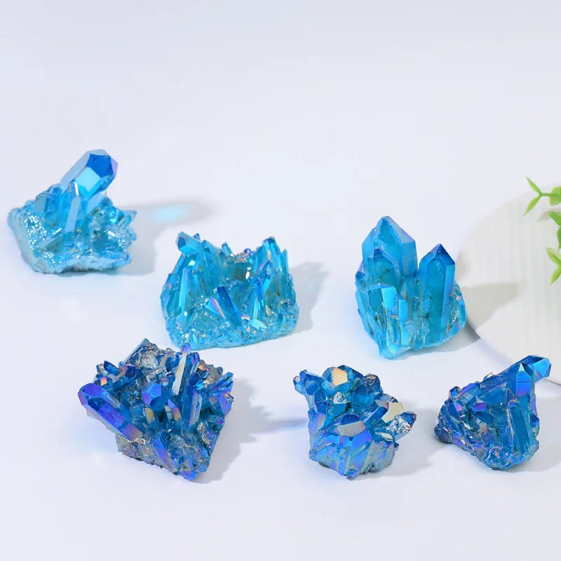 Sky Blue Quartz Natural Stones Electroplating Titanium Crystal Cluster Stone Specimens Cured Coating Healing Crystals Home De