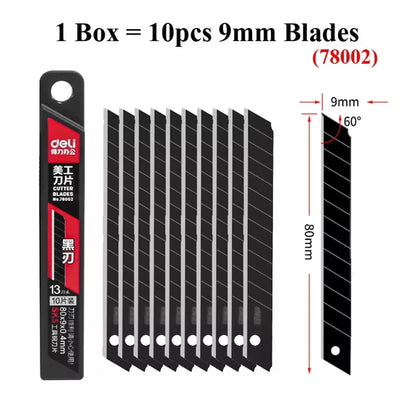 Deli Heavy Duty Utility Knife Black SK5 Carbon Steel Blades 9mm/18mm Auto-Retractable Box Cutter Sharp for Cardboard Cartons 