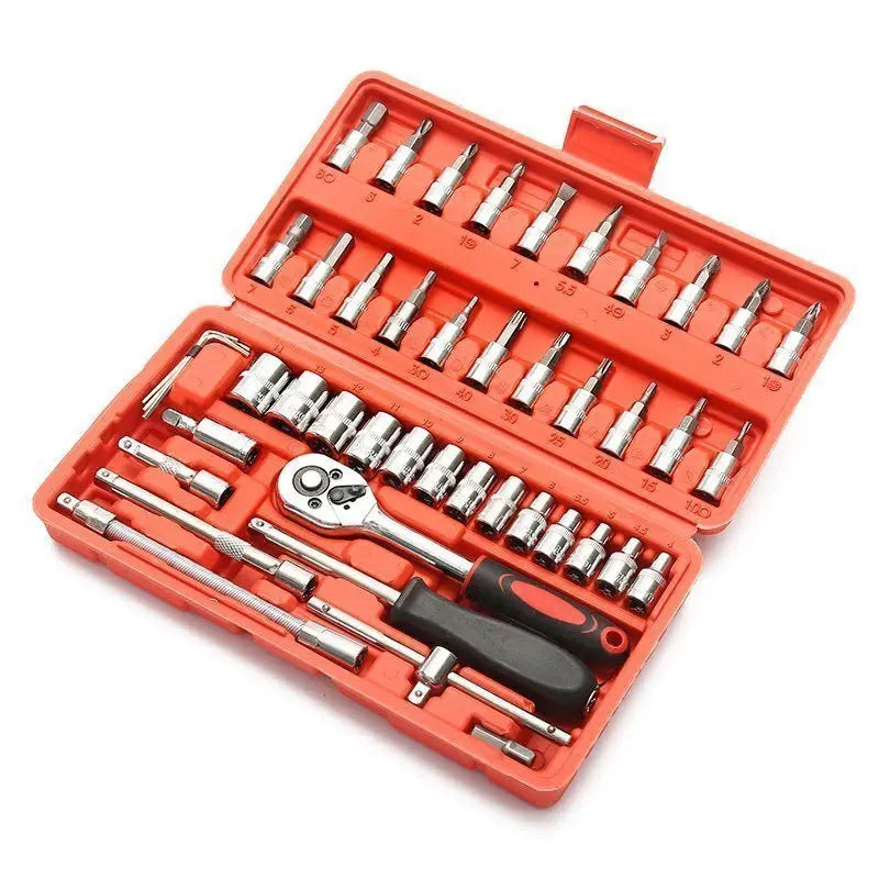 Hot 46Pcs 1/4" Drive Socket Wrench Set, Ratchet Screwdriver & Bit Kit, Carbon Steel, Auto Repair Hand Tool Set with Storage C