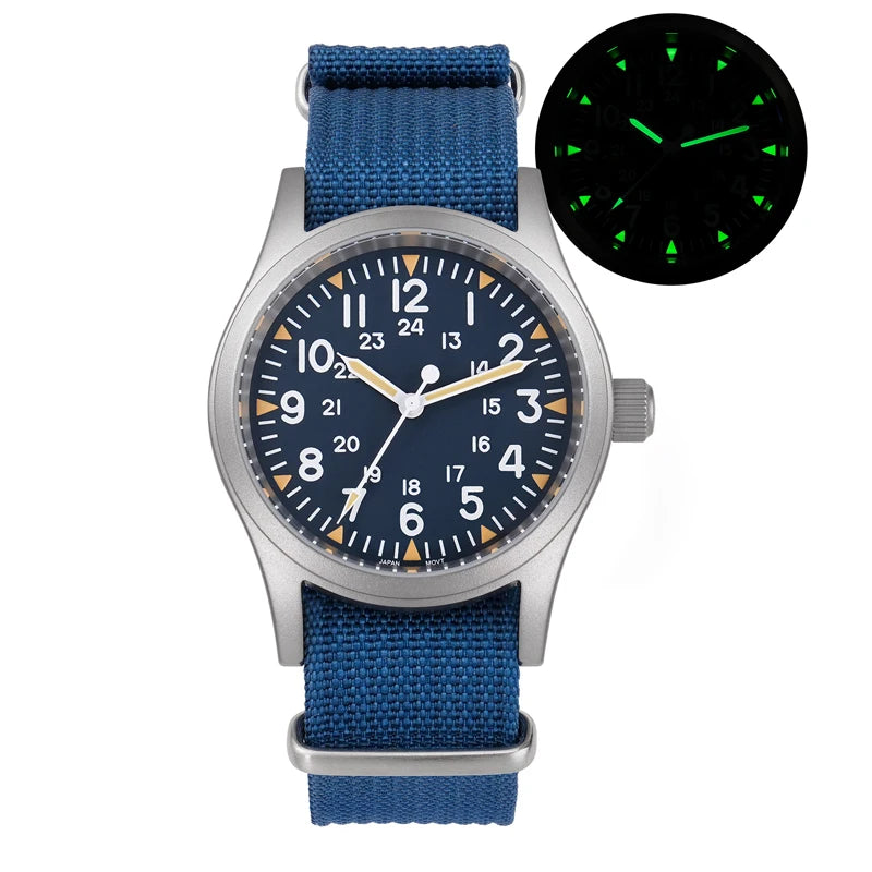 Militado ML05 Vintage Watch VH31 Sweep Second Movement Domed Sapphire Crystal With High Clear AR Coating Luminous 38mm Watche