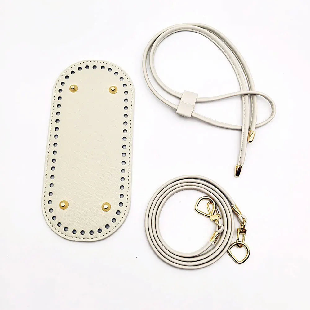 3Pcs DIY Purse Making Kit with Chain PU Leather Bucket Bag Base & Shoulder Strap Crochet Handbag Accessories ﻿ - 3Pcs White O