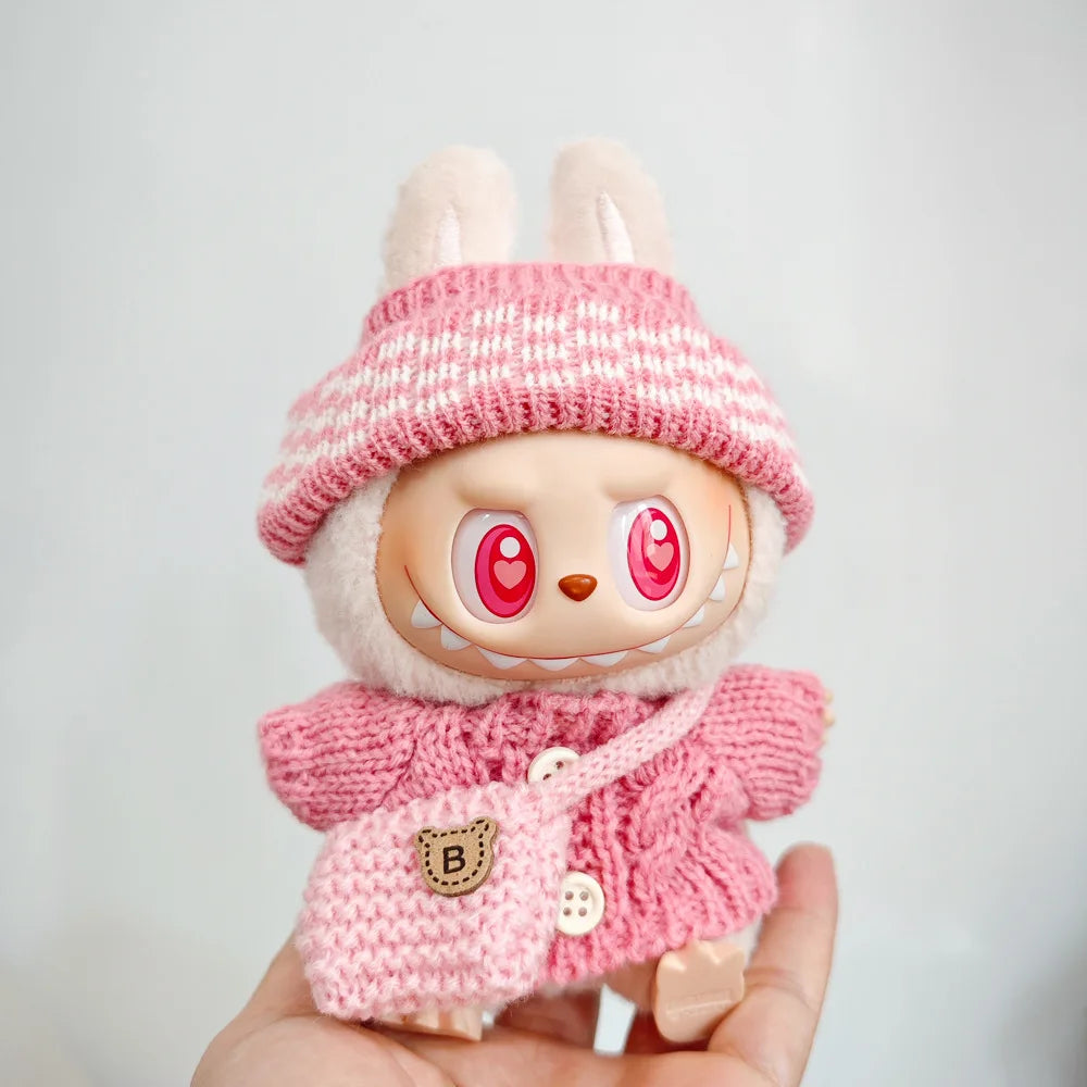 Clothes For Labubu 17cm II Idol Dolls Sitting Party The Monster Outfit Accessories Clothing Lovely Gift Cute Sweater Hat And 