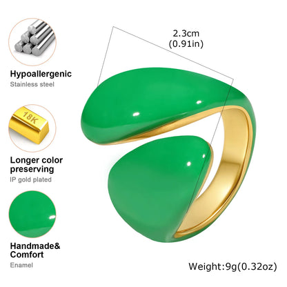 Chunky Open Twist Stackable Rings for Women, Blue Geometric Bold Enamel Crossover Statement Ring Band Waterproof - RC-649G07-