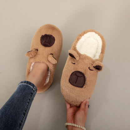 Brown Plush Capybara Slippers, Furry Indoor Slippers, Soft Non-Slip Home Slippers, Cozy Warm Slippers for Men and Women, Cute