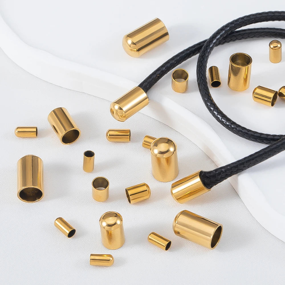20pcs Stainless Steel End Caps Bracelet Necklace Fastener Round Caps Leather Cord Crimp Caps Accessories for Jewelry Making D