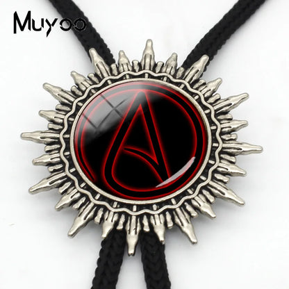 BOLO-0087 Fashion Hot Atheist Atheism Symbol Bolo Ties For Men Handmade Atheist Logo Round Glass Dome Slide Fashion Neck Tie 