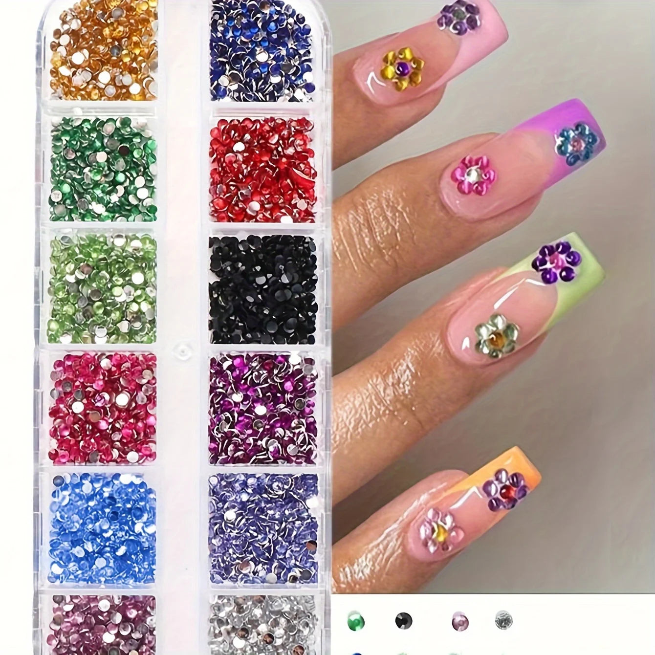 12 Grid Shimmering Crystal Nail Art Rhinestones - Flatback Gemstones for Versatile Decoration - Adorns Nails Shoes Makeup Bag