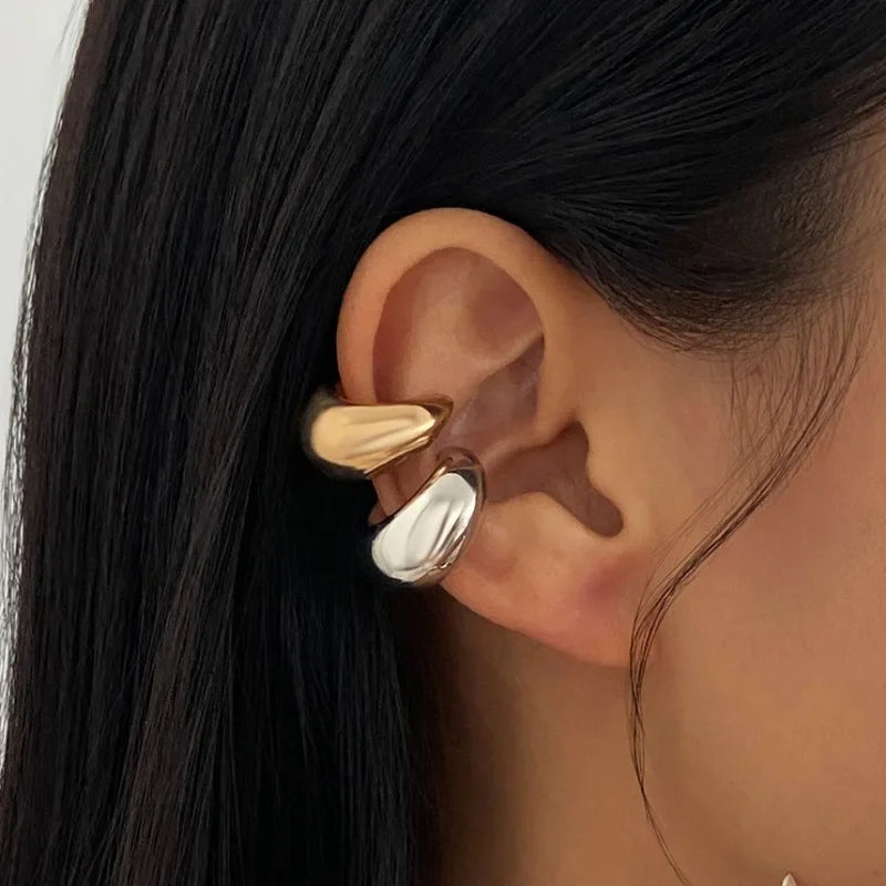 Simple Metal Multilayer Hollow Ear Clips for Women Fake Piercing Water Drop Teardrop Cartilage Clip Earring Ear Cuff Jewelry