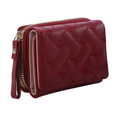 Women's Wallet Tri Fold Card Bag PU Multi Objects Pocket Short Fashion Embroidered Love Pattern Korean Minimalist New 2024 - 