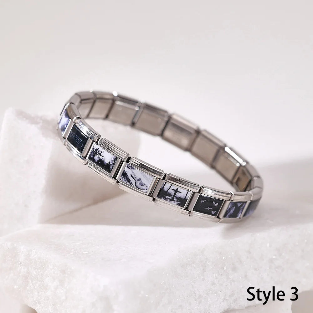 For Women Men Italian Charm Link 9mm Width Silver Gold Color Stainless Steel Bracelets on Hand DIY Making Jewelry