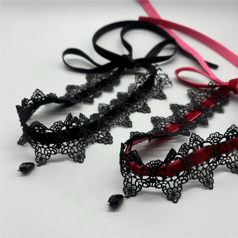 2026 New Sexy Lace Flower Necklace for Women Gothic Punk Velvet Collar Choker Black Waterdrop Pendent Necklace Strap Bow Jewe