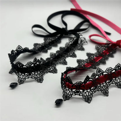 2026 New Sexy Lace Flower Necklace for Women Gothic Punk Velvet Collar Choker Black Waterdrop Pendent Necklace Strap Bow Jewe