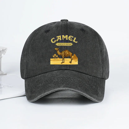Vintage “Camel” Desert Scene Print Washed Baseball Cap - Adjustable Unisex Vintage Cap for Outdoor Hiking and Mountaineering 