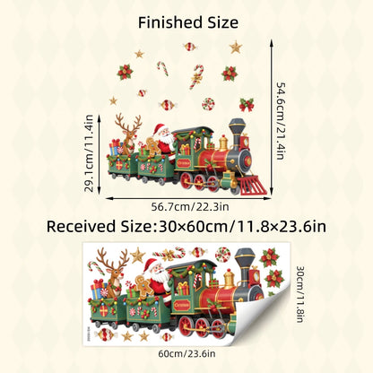 Whimsical Santa Train Christmas Wall Stickers With Candy Holly Removable Self-Adhesive For Kids Room Restaurant Shop Decor - 