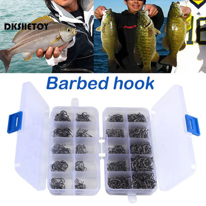 100-1000pcs Fish Hooks with barbed fishhook For Bait With Plastic Box Kit For Saltwater Freshwater fishing tools