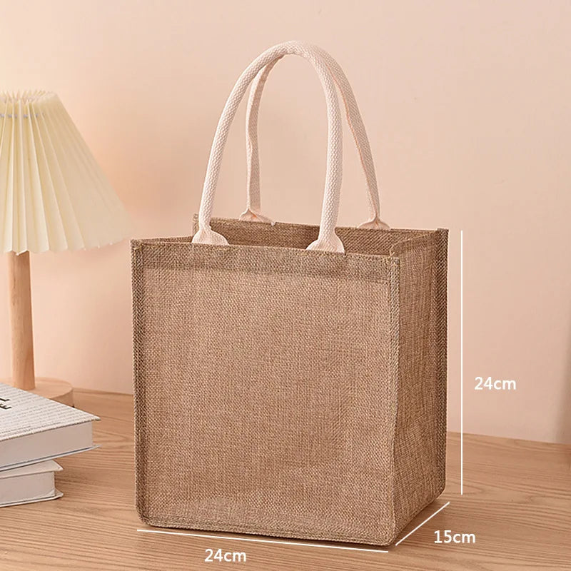 Linen bag Hand-painted cotton sacks Jute portable imitation sacks Linen bags Shopping bags Laminated bags - VerticalL