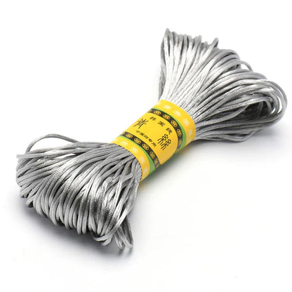 20M 1.5mm Satin Nylon Trim Cord, Rattail Cord Chinese Knot - Gray