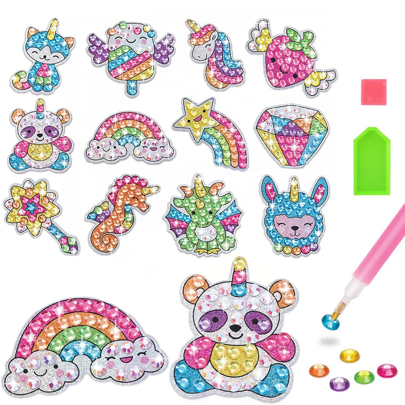12 Create Big Gem Diamond Painting Sticker Kit Art Craft Girls Boys Unicorn Animal Sealife Magical Mosaic Dot Sticky Toys Gif