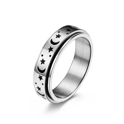 Vintage Stainless Steel Sun Moon Star Rotating Spinning Wedding Promise Anniversary Statement Band Ring Jewelry - 1 / 8