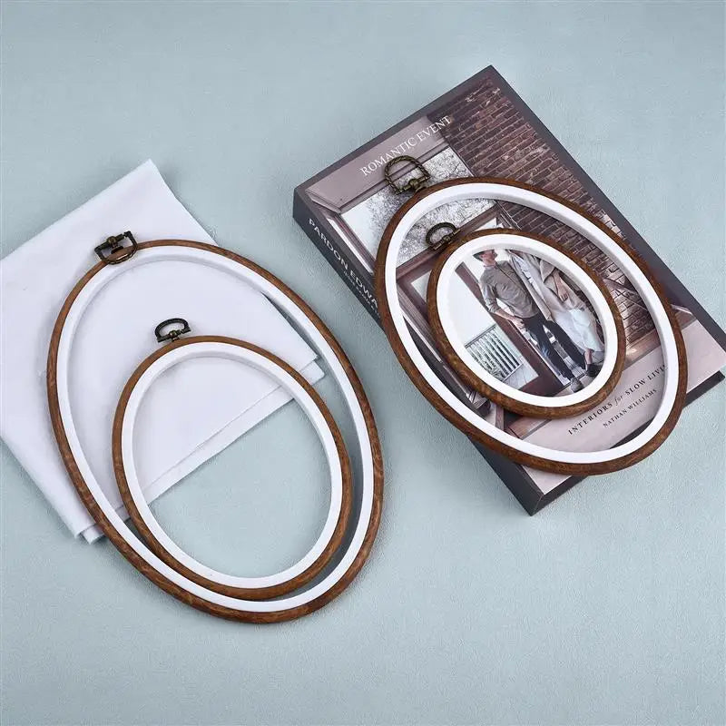 Sewing Tool Round Oval Wooden Color Embroidery Hoops Frame Set Plastic Embroidery Hoop Rings For DIY Cross Stitch Needle Craf