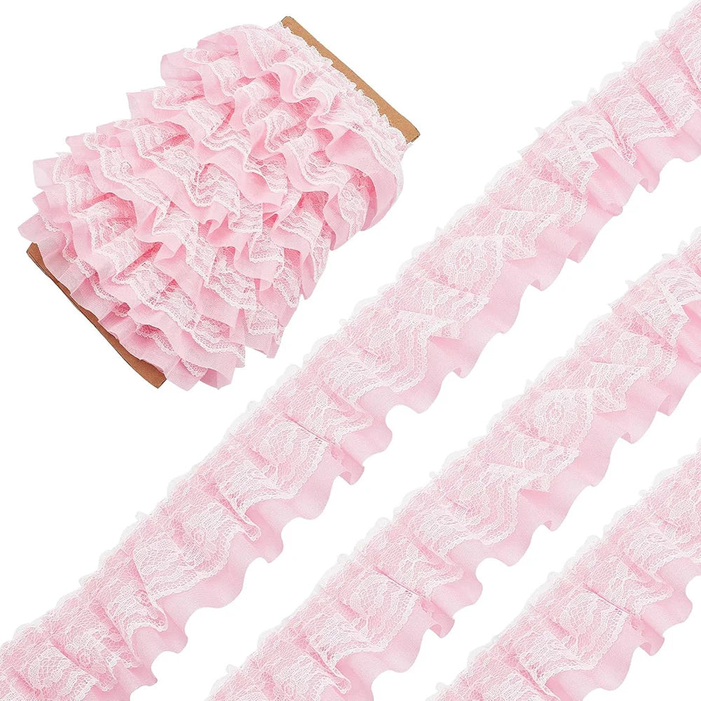 2 Yards Black White Pink Fold Wave Embroidery Lace Fabric Trim DIY Clothing Daily Home Decoration Accessory 5CM Wide