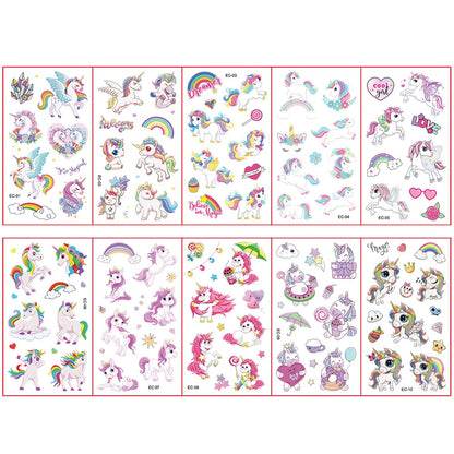 10 Sheets/Pack Kids Cartoon Unicorn Tattoo Sticker for Children's Arm Hands Body Cute Temporary Fake Tatoo - style 4