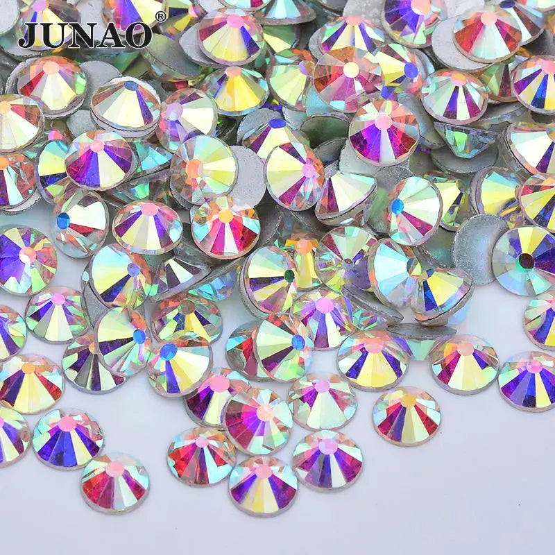 JUNAO 100Gross SS3 SS4 SS5 SS6 SS30 SS40 SS50 Large Size Crystal AB Glass Rhinestone Flatback Crystals Non Hotfix Strass For 